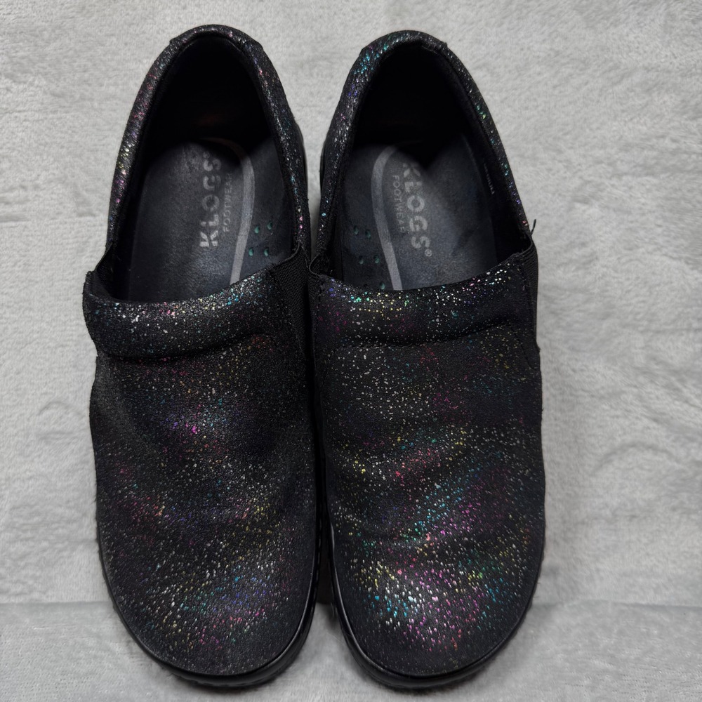 Klogs Naples Black Leather Multicolor Glitter Galaxy Clogs Shoes Womens‎ 7.5 M